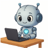 パソコンに向かっているAIチャットボットのイメージロボット