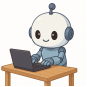 パソコンに向かっているAIチャットボットのイメージロボット