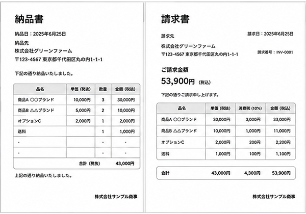 納品書・請求書の印刷が可能。